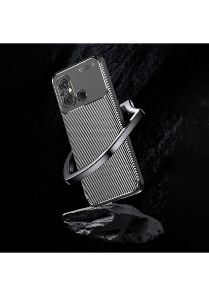Xiaomi Redmi 12C Kılıf Kamera Korumalı Karbon Desenli Lux Negro Silikon - Siyah + Cam Ekran Koruyucu