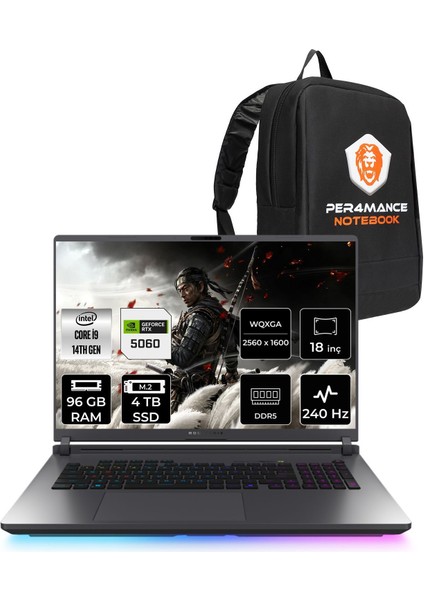 Rog Strix G18 Intel Core I9 14900HX 96GB 4tb SSD RTX5060/8GB 115W 16" Qhd+ 240Hz Freedos Taşınabilir Bilgisayar & Per4 Çanta G815JMRS9041WP340