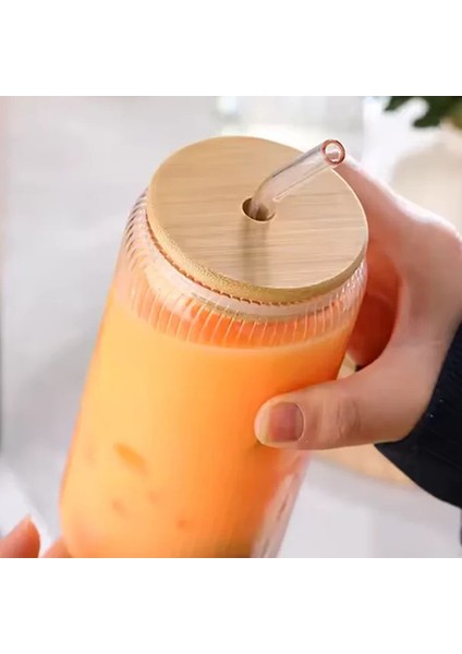 1 Adet Bambu Kapaklı Cam Pipetli Soğuk , Sıcak Kahve Bardağı fiyatları