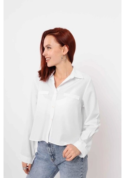 Cepli Uzun Kol Gömlek - Beyaz modelleri