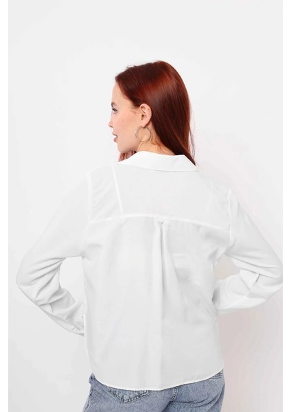 Cepli Uzun Kol Gömlek - Beyaz fırsatları