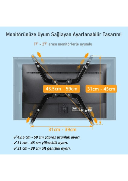 Zeno Mp1 Universal Vesa Dönüştürücü Monitör Bağlantı Aparatı 17''-27'' Uyumlu Ayarlanabilir Braket