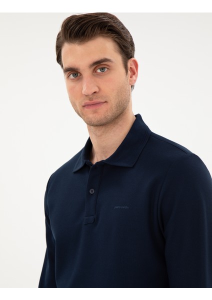 Erkek Lacivert Slim Fit Kıvrılmaz Yaka Sweatshirt 50307408-VR033