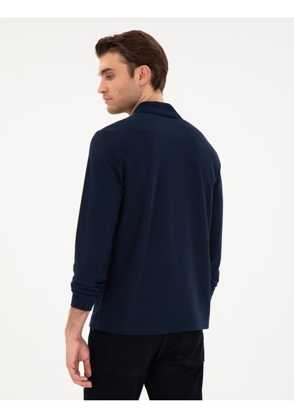 Erkek Lacivert Slim Fit Kıvrılmaz Yaka Sweatshirt 50307408-VR033