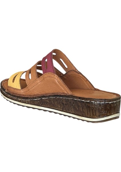 25Y NBL05 Taba Kadın Hakiki Deri Günlük Terlik modelleri