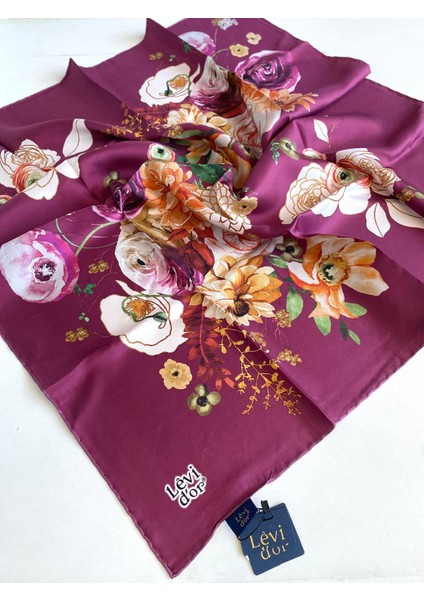 Tivil Saf Ipek Eşarp 49400 Koyu Pembe Karışık Desen
