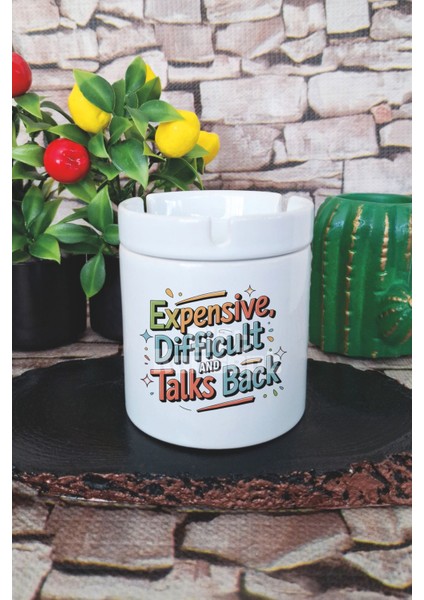 Expensive Difficult And Talks Yaz Temalı Baskılı Seramik Kapaklı Kokusuz Küllük