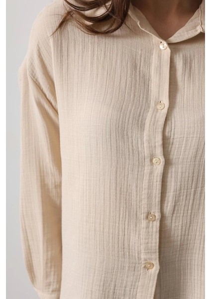 Müslin Uzun Kol Gömlek - Bej fırsatları