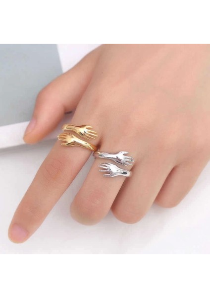 Gümüş Gold Sarılan Eller Yüzük modelleri