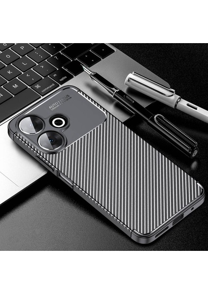 Xiaomi Redmi 13 4g Kılıf Kamera Korumalı Karbon Desenli Lux Negro Silikon - Siyah + Cam Ekran Koruyucu