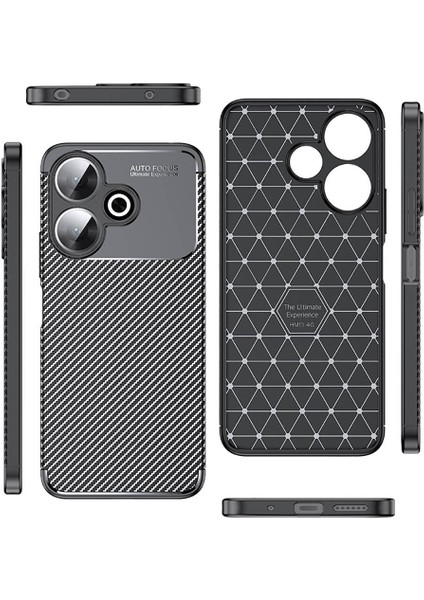 Xiaomi Redmi 13 4g Kılıf Kamera Korumalı Karbon Desenli Lux Negro Silikon - Siyah + Cam Ekran Koruyucu
