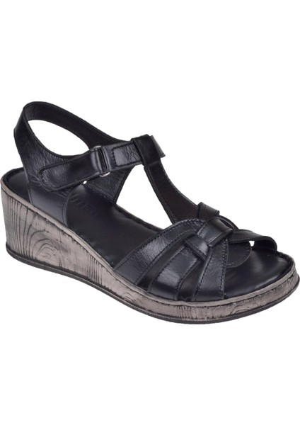 Hakiki Deri Comfort Kadın Sandalet Plm-5 Siyah