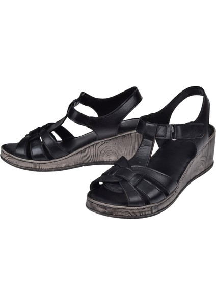 Hakiki Deri Comfort Kadın Sandalet Plm-5 Siyah fırsatları