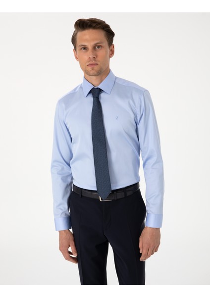 Erkek Koyu Mavi Slim Fit Uzun Kollu Basic Gömlek 50305127-VR032