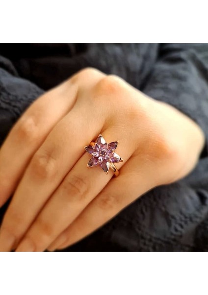 Gümüş Rose Mor Lotus Çiçeği Yüzük fiyatları