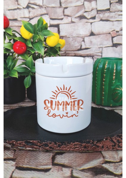 Summer Love Yaz Temalı Baskılı Seramik Kapaklı Kokusuz Küllük