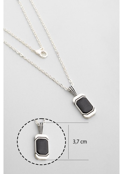 Onix Taşlı 18 Ayar Beyaz Altın Kaplama 66 cm Gümüş Erkek Kolye modelleri