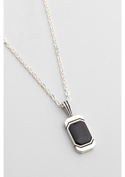 Onix Taşlı 18 Ayar Beyaz Altın Kaplama 66 cm Gümüş Erkek Kolye indirimleri