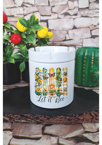 Let It Bee Baskılı Seramik Kapaklı Kokusuz Küllük