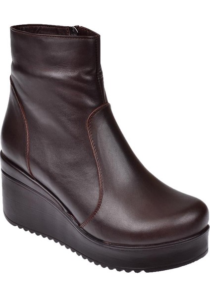 Hakiki Deri Dolgu Taban Kadın Bot AYK-300 Kahve