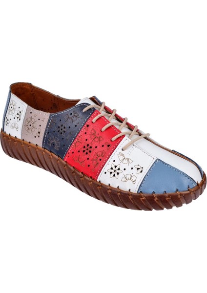 Hakiki Deri Comfort Kadın Ayakkabı AHU-6030 Beyaz Multi