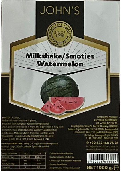 John's Karpuz Milkshake Tozu 250 gr fiyatları