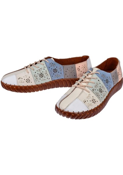 Hakiki Deri Comfort Kadın Ayakkabı AHU-6030 Bej Multi fırsatları