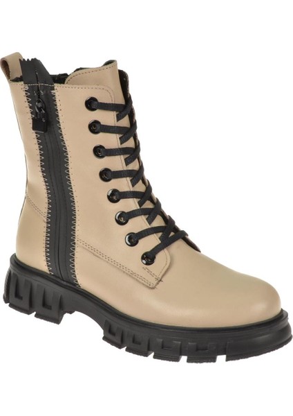 Hakiki Deri Kadın Bot ND-21028 Vizon