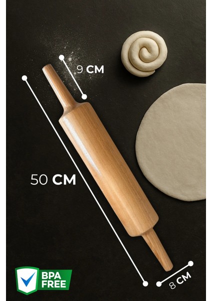 50X8 cm Vernikli Kalın Kayın Ağacı Merdane | Profesyonel & Ev Tipi Hamur Açma Için Uygun fiyatları