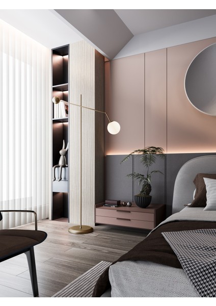 Artea Eskitme Metal Gövdeli Lambader – Beyaz Cam Başlık, 90° Ayarlı Kol, Modern Asimetrik Tasarım