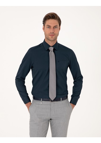 Erkek Lacivert Regular Fit Uzun Kollu Basic Gömlek 50251186-VR033