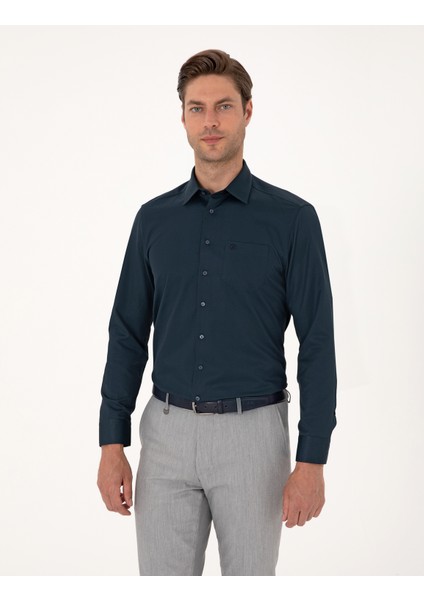 Erkek Lacivert Regular Fit Uzun Kollu Basic Gömlek 50251186-VR033 modelleri