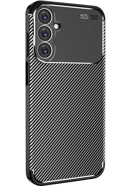 Galaxy A15 Kılıf Kamera Korumalı Karbon Desenli Lux Negro Silikon - Siyah + Cam Ekran Koruyucu