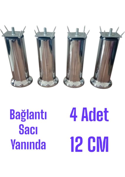 12 cm Mobilya Kanepe Koltuk Baza Yatak Çekyat Yükseltme Ayağı M8 Bağlantı Aparatlı Metal Ayaklar (4 Adet)