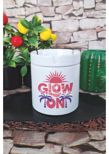 Glow On Yaz Temalı Baskılı Seramik Kapaklı Kokusuz Küllük