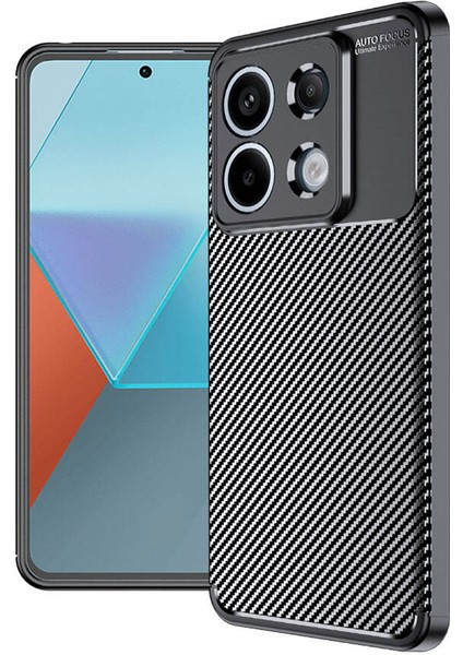 Xiaomi Redmi Note 13 Pro 5g Kılıf Kamera Korumalı Karbon Desenli Lux Negro Silikon - Siyah + Cam Ekran Koruyucu