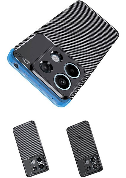 Xiaomi Redmi Note 13 Pro 5g Kılıf Kamera Korumalı Karbon Desenli Lux Negro Silikon - Siyah + Cam Ekran Koruyucu