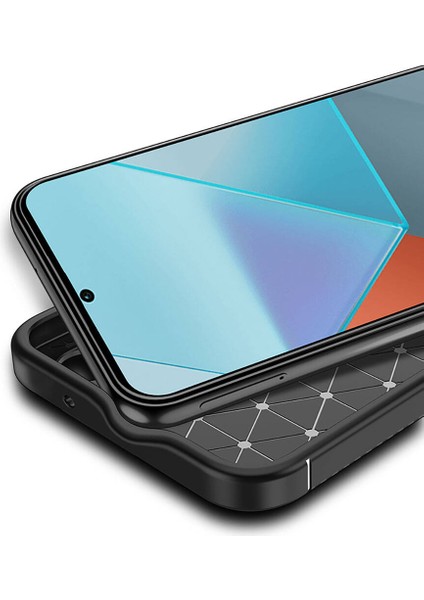 Xiaomi Redmi Note 13 Pro 5g Kılıf Kamera Korumalı Karbon Desenli Lux Negro Silikon - Siyah + Cam Ekran Koruyucu
