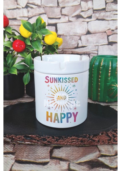 Sunkissed And Happy Yaz Temalı Baskılı Seramik Kapaklı Kokusuz Küllük