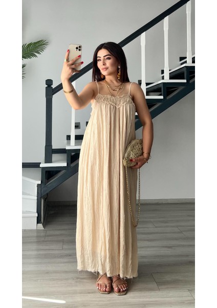 Taş Ayarlanabilir Ip Askılı Astarlı Elbise