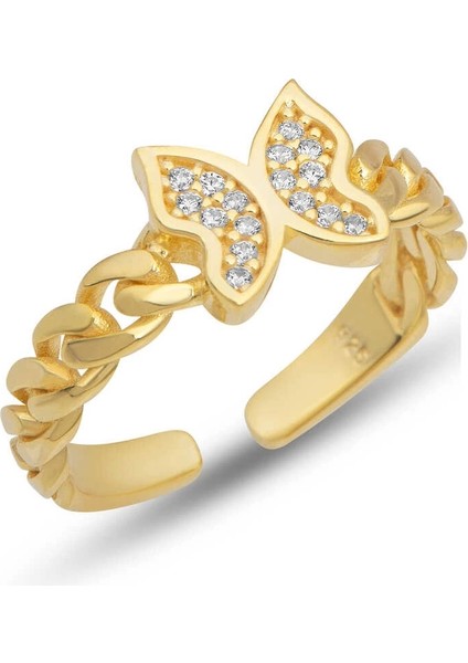 Gümüş Ayarlanabilir Gold Kelebek Kadın Yüzük