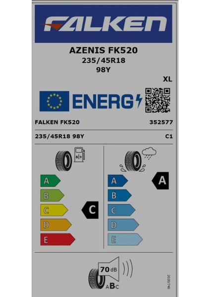 235/45 R18 Tl 98Y Xl Azenıs FK520 Oto Yaz Lastiği (Üretim Yılı : 2025) fiyatları