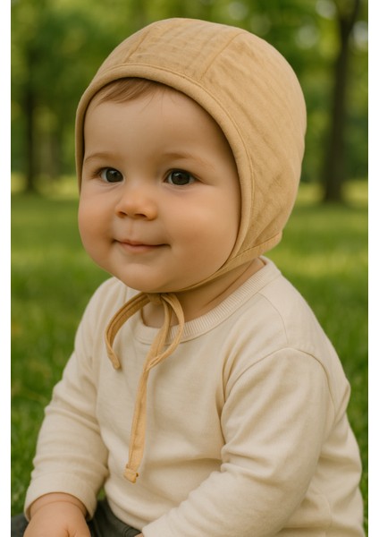 Bej Müslin Bonnet Şapka