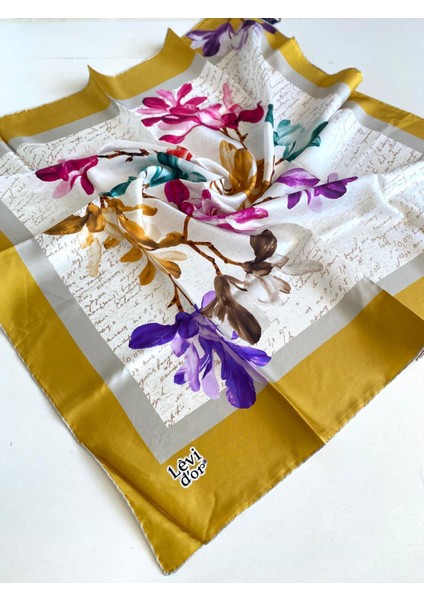 Tivil Saf Ipek Eşarp 48969 Hardal Karışık Desen