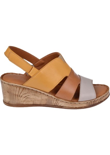 Hakiki Deri Comfort Kadın Sandalet Plm-01 Sarı Multi fiyatları
