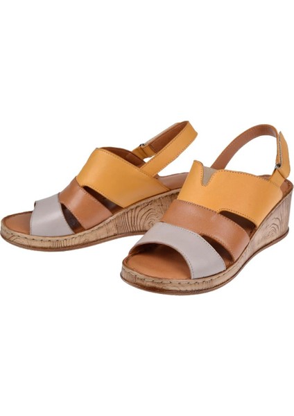 Hakiki Deri Comfort Kadın Sandalet Plm-01 Sarı Multi fırsatları
