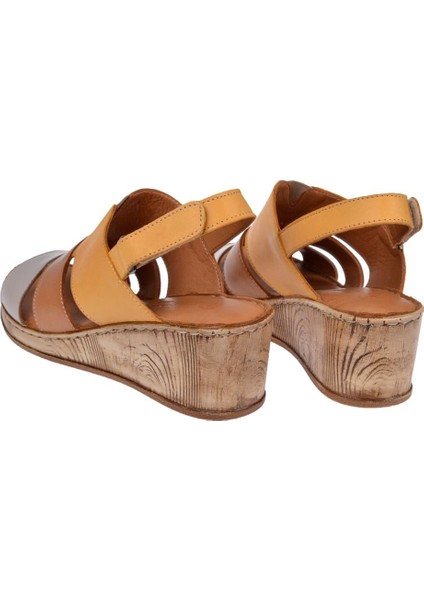 Hakiki Deri Comfort Kadın Sandalet Plm-01 Sarı Multi indirimleri