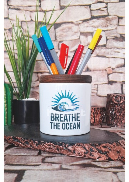 Breathe The Ocean Baskılı Seramik Kalemlik Masaüstü Düzenleyici