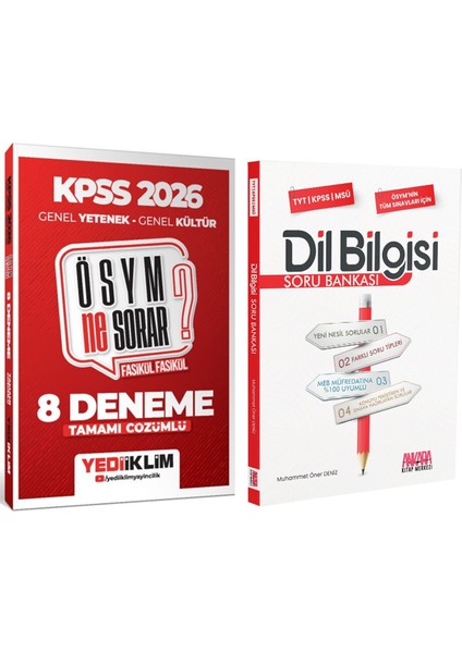 Yediiklim 2026 Kpss Ösym Ne Sorar Gy Gk Tamamı Çözümlü Fasikül 8 Deneme ve Akm Dil Bilgisi Soru Bankası Seti 2 Kitap