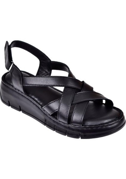 Hakiki Deri Comfort Kadın Sandalet PLM-2426 Siyah